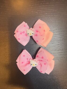 Pink Polka Dot hello Kitty Hair Bows for Kids